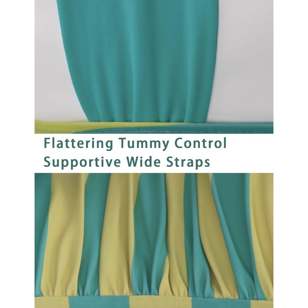 Retro Turquoise Polka Dot Swim Dress – Tummy Control Flare Skirt – Size L - Picture 8 of 8